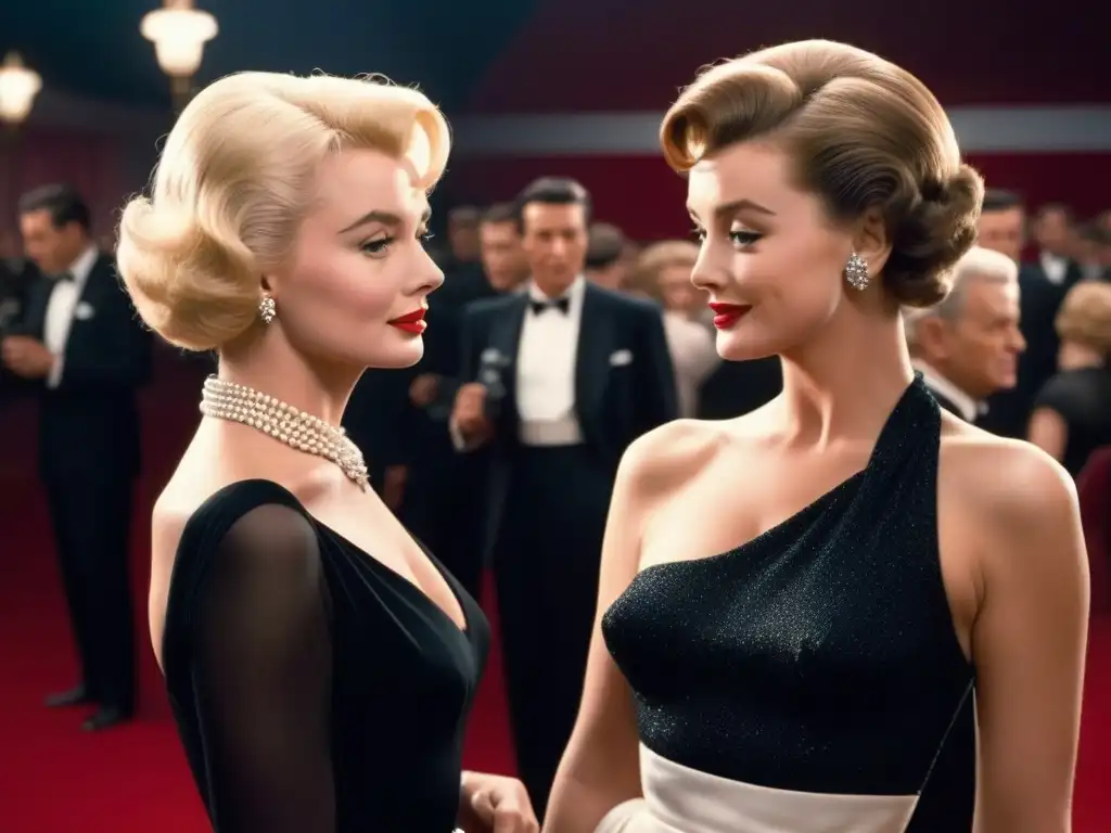 Audrey Hepburn y Marilyn Monroe: Iconos del cine juntos Dos íconos del cine: Audrey Hepburn y Marilyn Monroe, vestidas con sus atuendos más famosos, en un escenario vintage de Hollywood