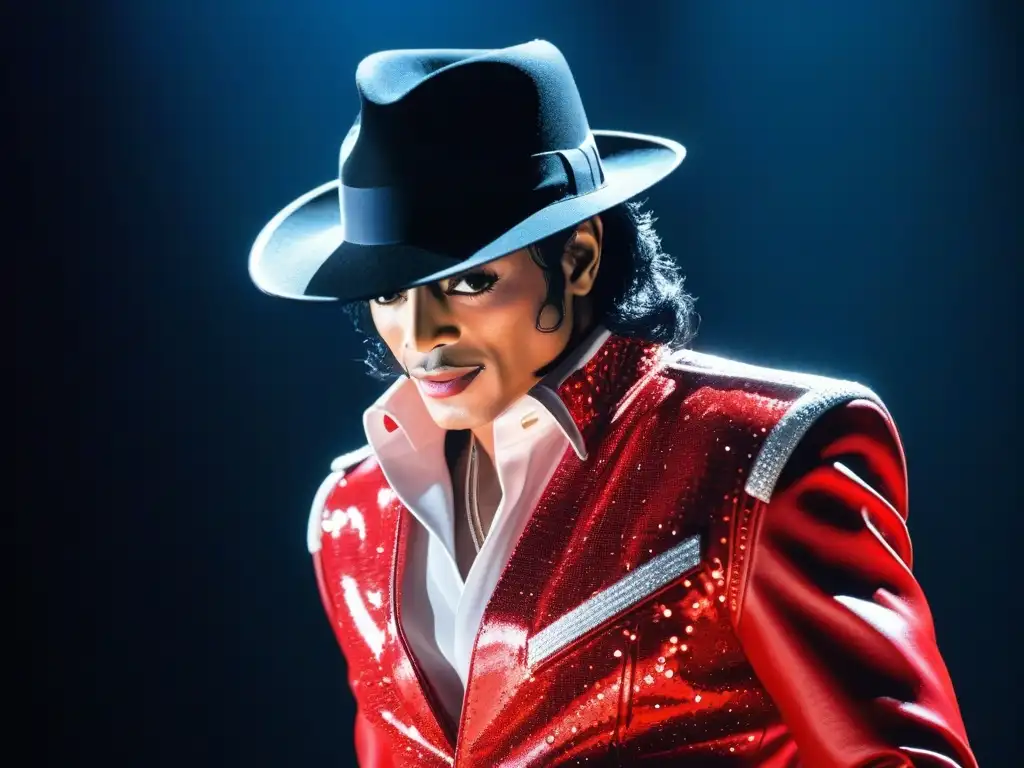 Michael Jackson: icónico en Billie Jean Increíble imagen detallada de Michael Jackson en su icónico atuendo de los años 80, destacando su estilo masculino icónico