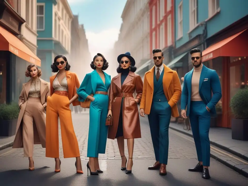 Influencers de moda retro fusionando décadas en la ciudad Influencers moda retro Instagram posan juntos, fusionando estilos de décadas pasadas en la ciudad moderna