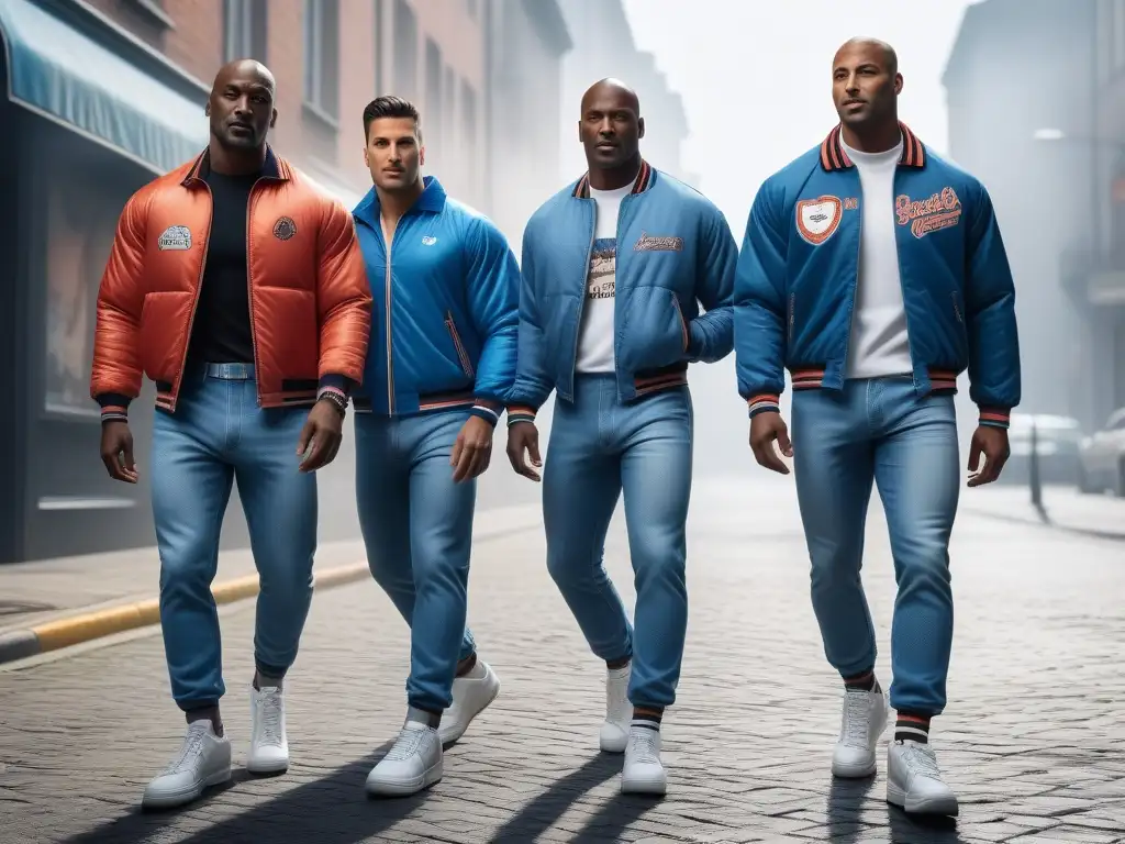 Iconos del Deporte Retro en la Ciudad Influencia atletas moda casual retro: Iconos de los 80s y 90s caminan con estilo urbano vintage