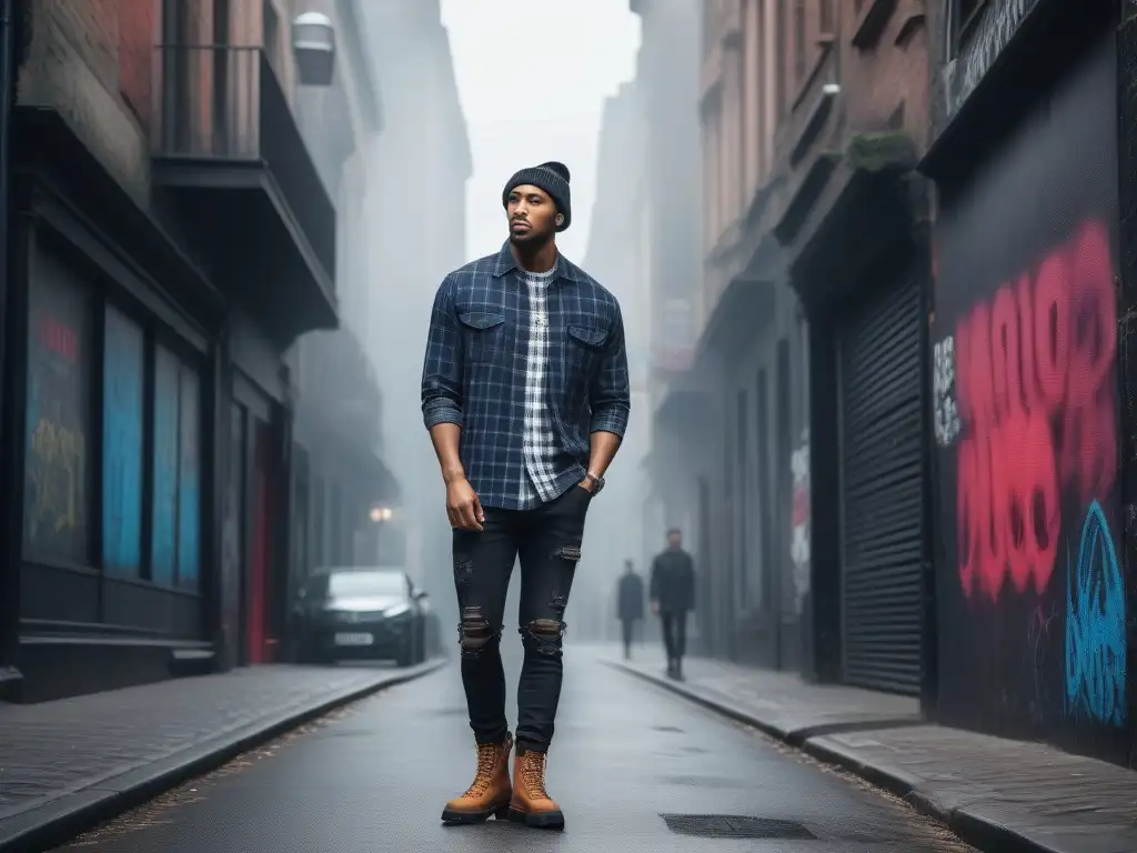 Influencia de moda grunge estilo actual: Jóvenes en la ciudad con atuendos modernos y rebeldes