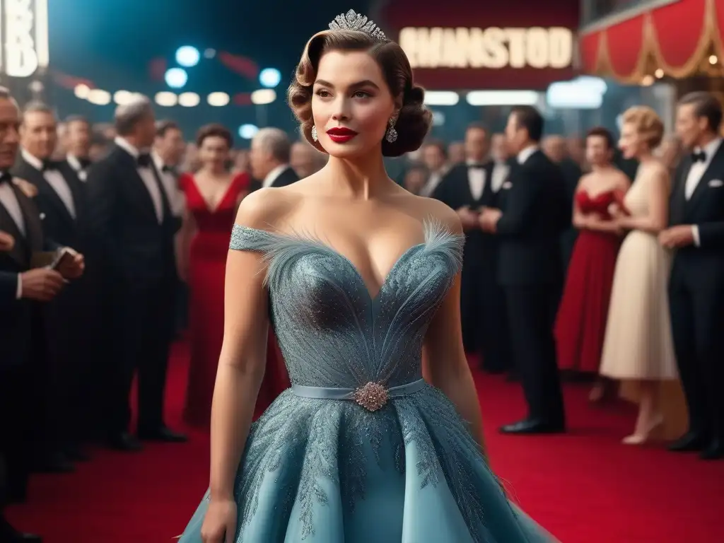 Estrella de cine retro deslumbra en alfombra roja Inspiradora estrella de cine de los 50 deslumbrando en alfombra roja