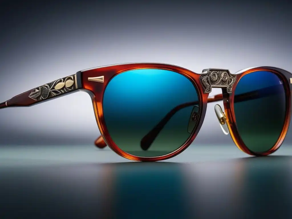 Inversión en gafas de sol vintage y retro de marcas exclusivas, detalladas y elegantes en expositor de lujo