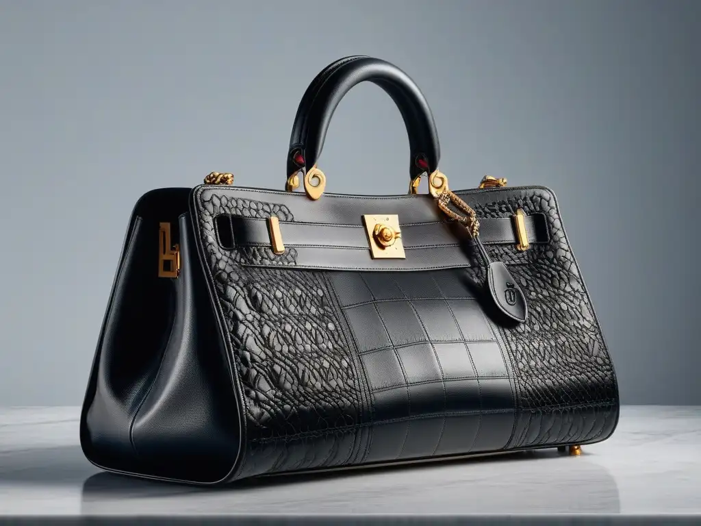 Bolso de diseñador de segunda mano: lujo y sofisticación Inversión de lujo: bolsa diseñador de segunda mano sobre mesa de mármol, detalle exquisito y exclusivo