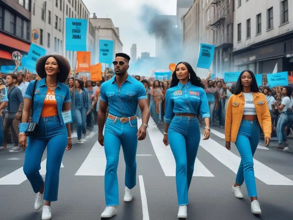 Jóvenes activistas marchan por la igualdad: moda retro y protesta pacífica Jóvenes activistas marchan con moda retro y lemas por el cambio social en la ciudad