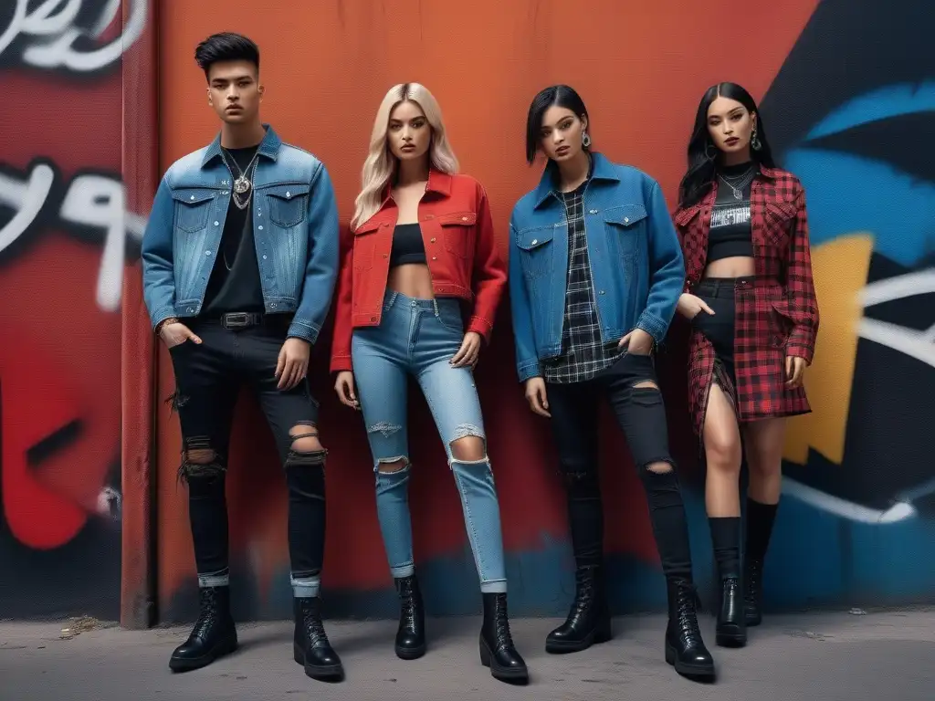 Jóvenes influencers de moda grunge en la calle, con estilo contemporáneo