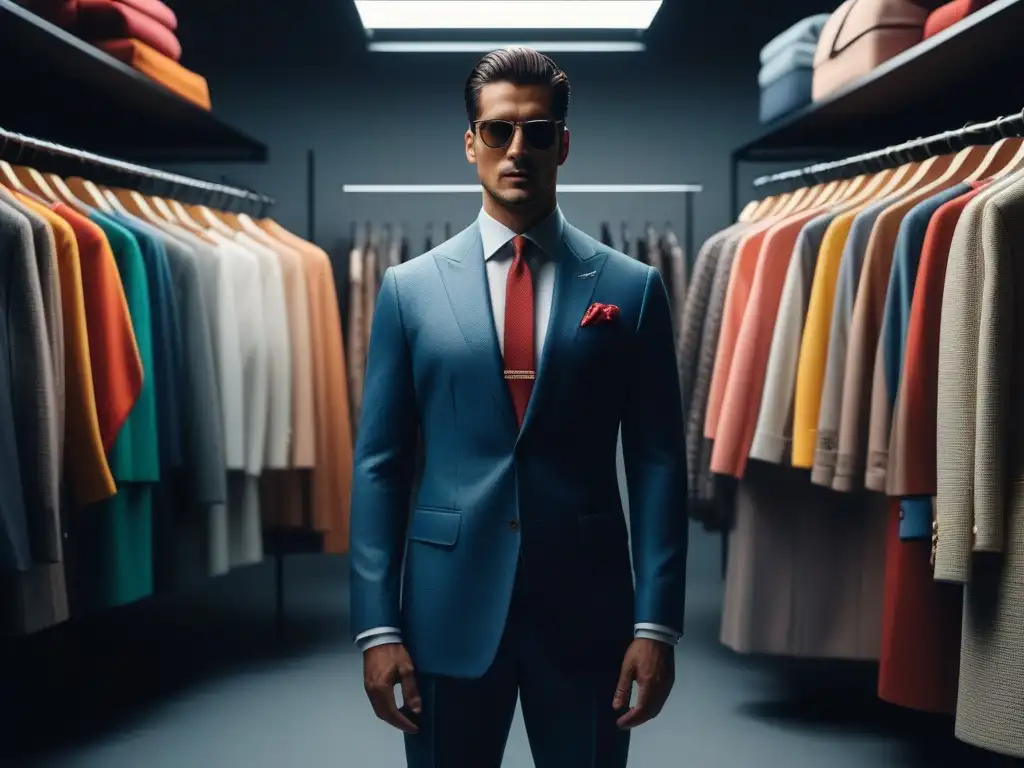 Armario de lujo con ropa de diseñador de segunda mano Un lujoso vestidor lleno de prendas y accesorios de diseñador de segunda mano, con una elegante iluminación resaltando las inversiones de lujo en prendas diseñador