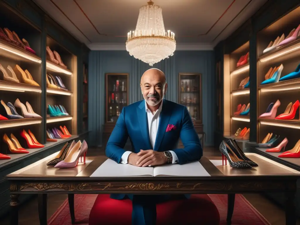 Arte en acción: Christian Louboutin pintando las icónicas suelas rojas Christian Louboutin pintando a mano las icónicas suelas rojas en su elegante taller, rodeado de pigmentos coloridos y telas lujosas