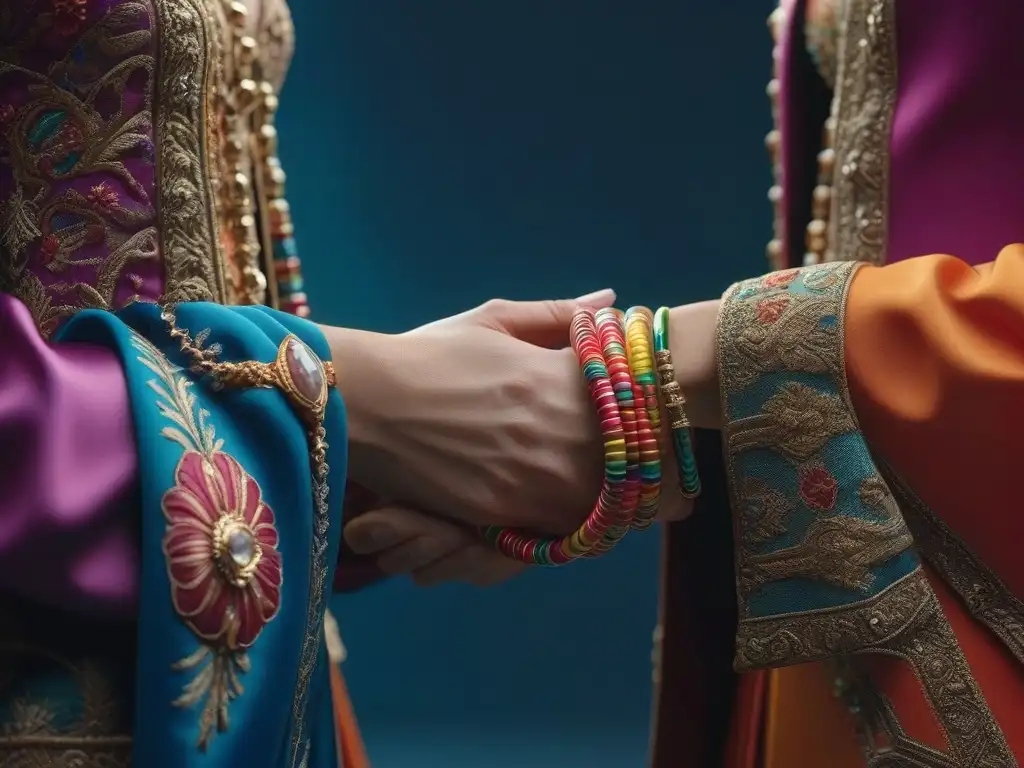 Mano con brazaletes psicodélicos de los 60 Una mano de mujer con un conjunto de coloridos brazaletes de plástico de los años 60, reflejando la luz y destacando su acabado brillante