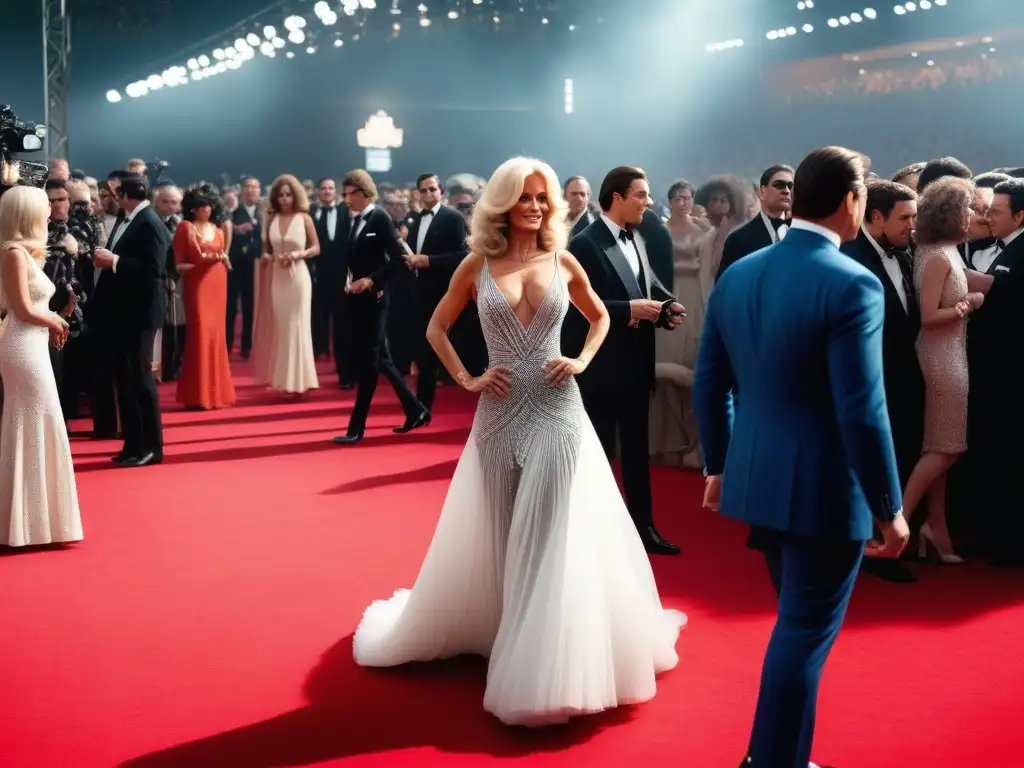 Deslumbrante alfombra roja de los años 70 con celebridades icónicas Moda retro en alfombra roja de los 70s con celebridades icónicas y glamour vintage