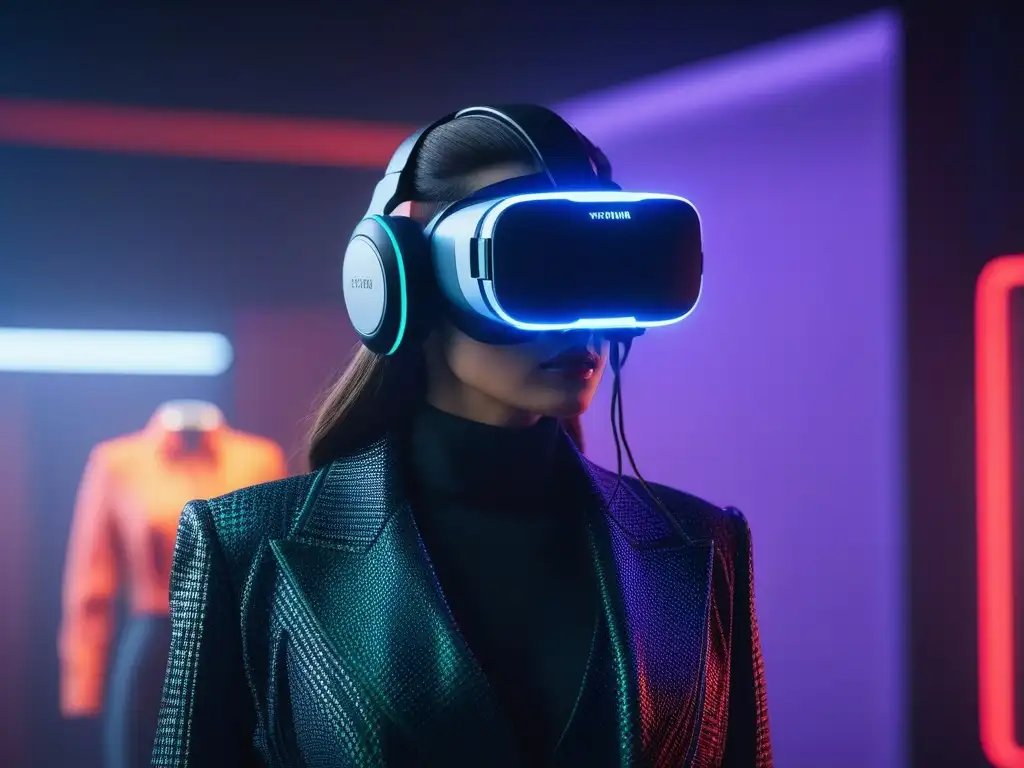 Moda retro de los años 80 fusionada con tecnología futurista en un visor de realidad virtual