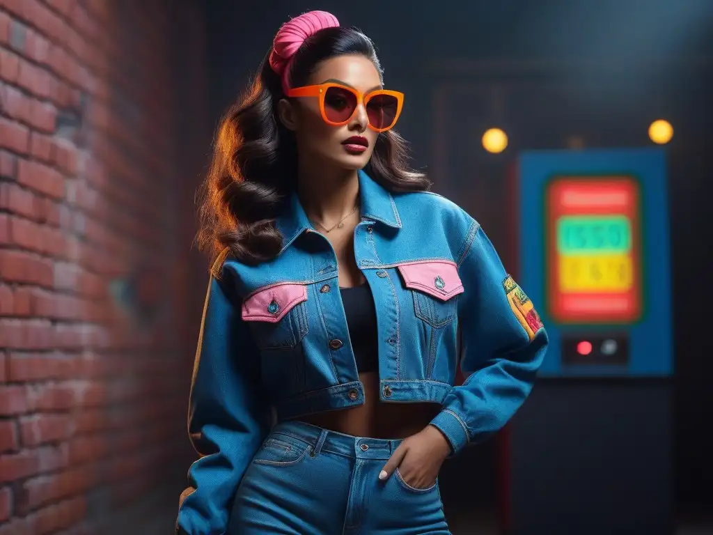 Modelo posando con accesorios retro en sesión de moda retro siglo XX