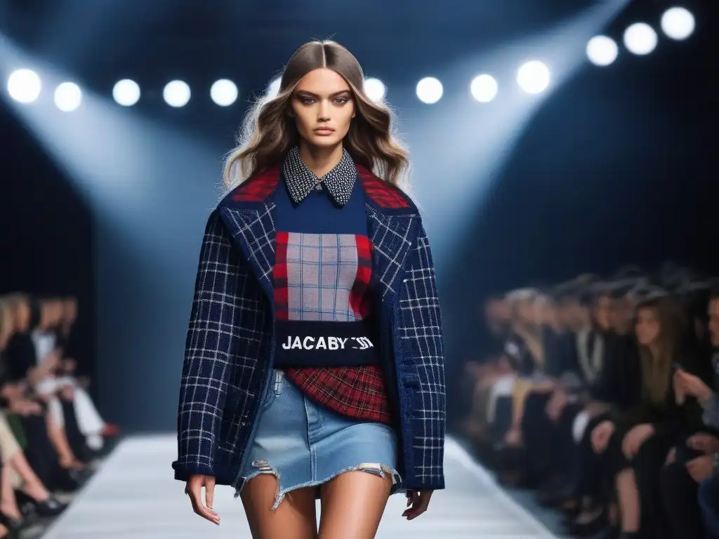 Desfile Marc Jacobs: Grunge y rebeldía en la pasarela Modelo impactante desfila con atuendo grunge de Marc Jacobs, desencadenando innovación en la pasarela