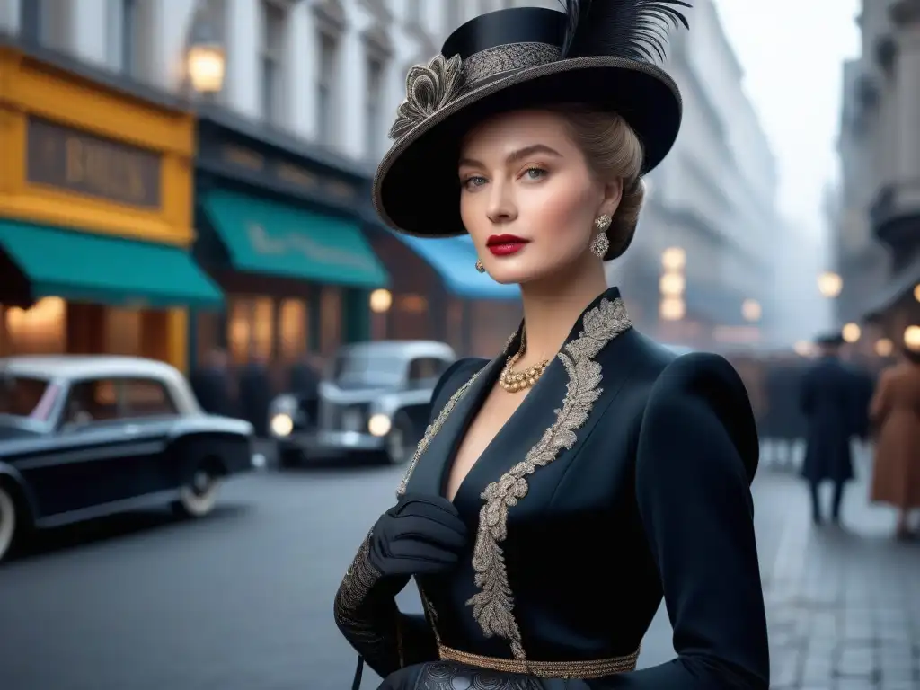 Retrato detallado de moda femenina de los años 1910 Una mujer elegante de los años 1910, luciendo accesorios innovadores en la ciudad