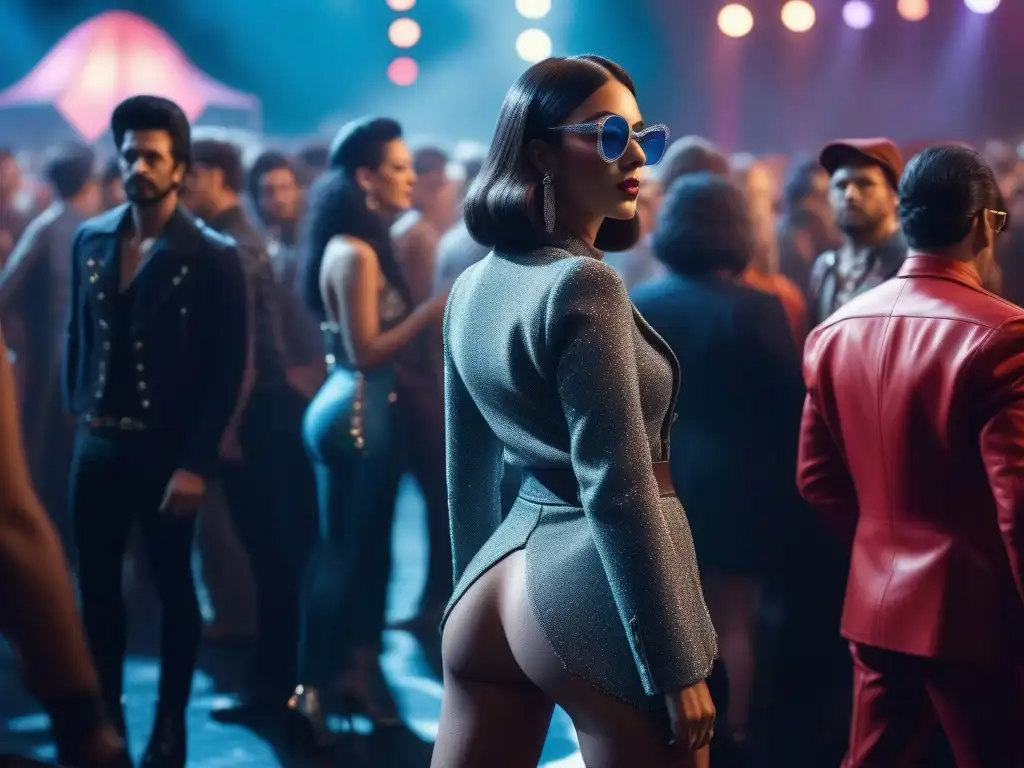 Multitud vibrante en festival de música de los 70 Multitud en festival de música de los 70 con influencia estrellas cine moda retro