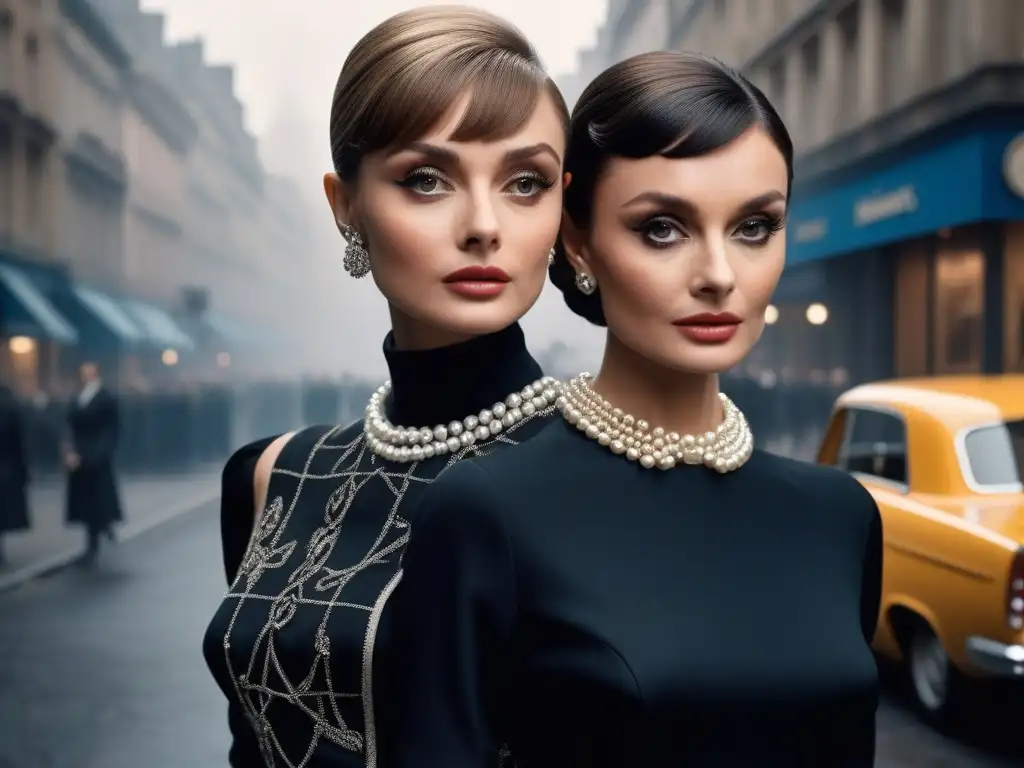 Íconos de la moda: Audrey Hepburn y Twiggy en un anuncio vintage Musas de moda en publicidad: Anuncio vintage con Audrey Hepburn y Twiggy, representando la evolución de musas en la publicidad del siglo XX