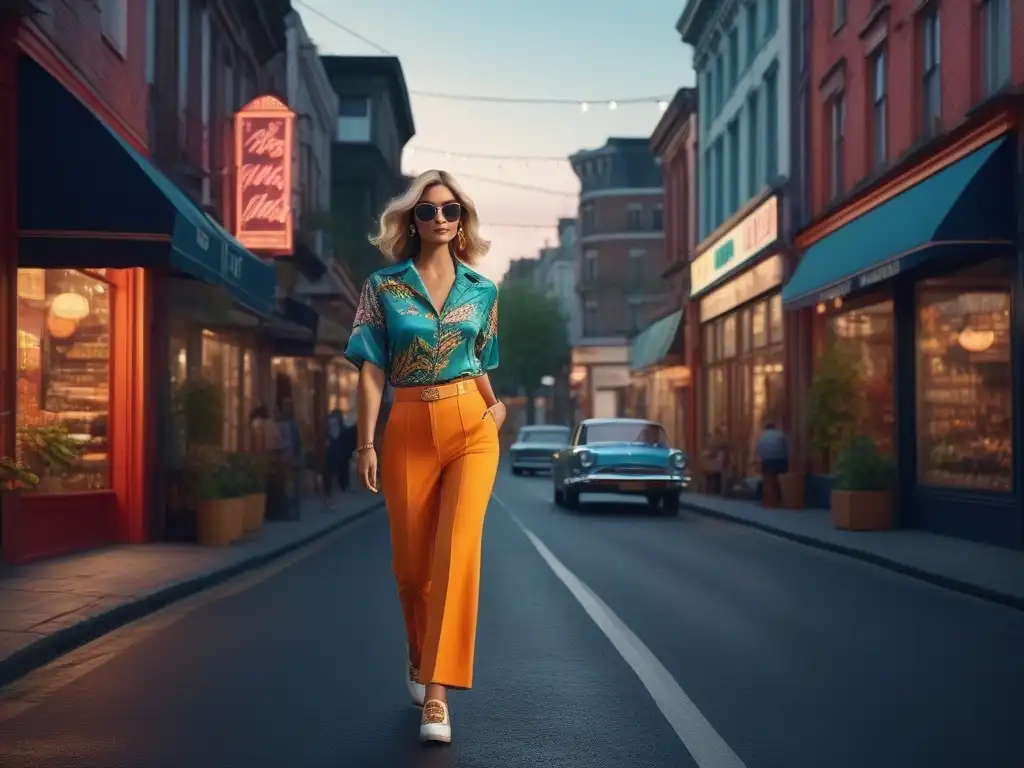 Estilo retro urbano: moda de los 70 en la ciudad Un paseo por la ciudad con estilo retro moda años 70 en una atmósfera nostálgica y vibrante