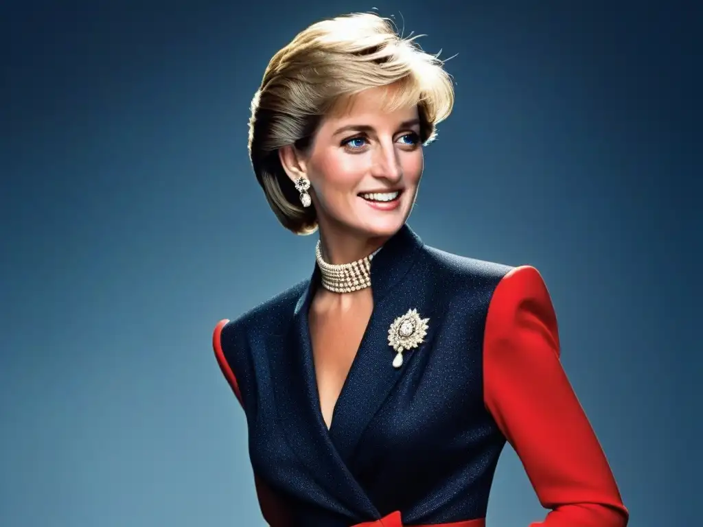 Princesa Diana: Icono de la moda retro de los 80 Princesa Diana en moda retro de los años 80, radiante y elegante en un vestido glamoroso