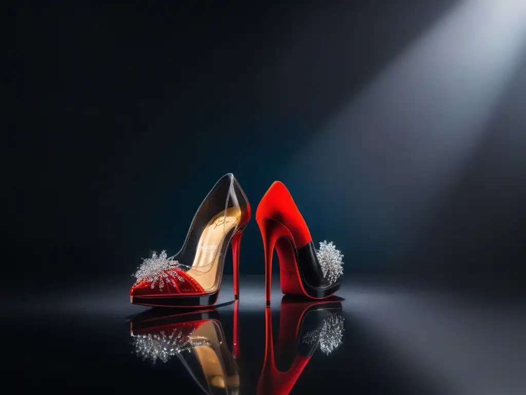 Zapatos de tacón Louboutin: lujo y sofisticación Reflejos de elegancia: historia de Christian Louboutin y suelas rojas en un ambiente sofisticado y lujoso