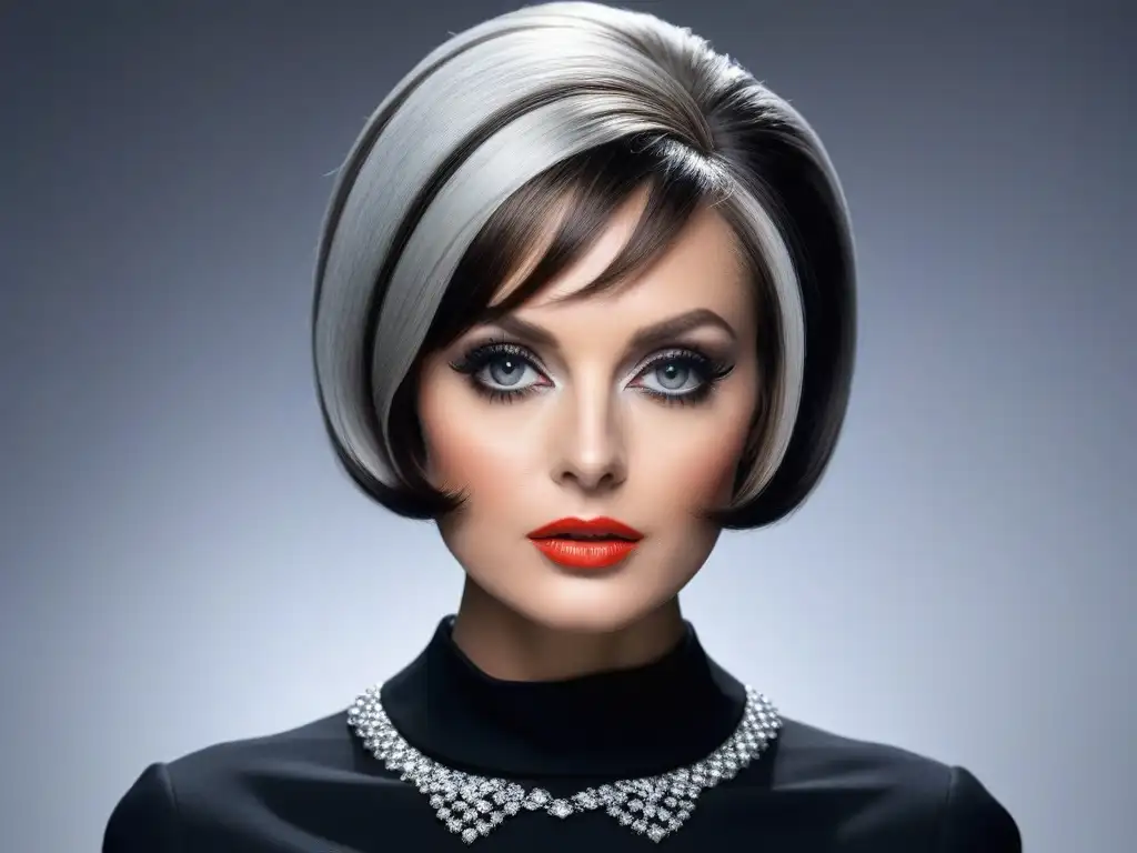 Twiggy: Icono de la moda de los 60 en imagen ultradetallada Retrato en blanco y negro de Twiggy, icónica modelo de los años 60, con moda retro años 60 Twiggy