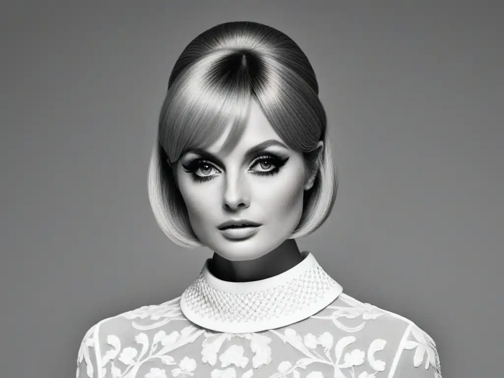 Twiggy: Icono Mod de los 60 en ilustración detallada Retrato detallado de Twiggy, ícono de la moda retro años 60, con estilo mod y encanto único
