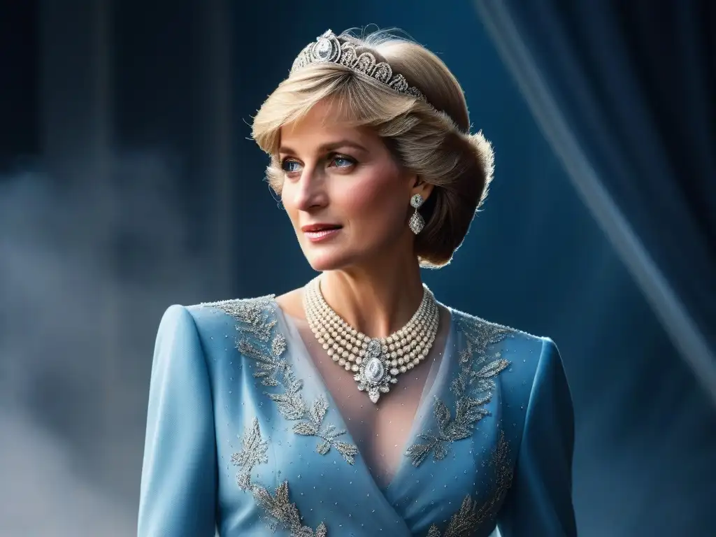 Princesa Diana: Elegancia retro en ilustración Retrato realista de la Princesa Diana con moda retro años 80, elegante y sofisticada