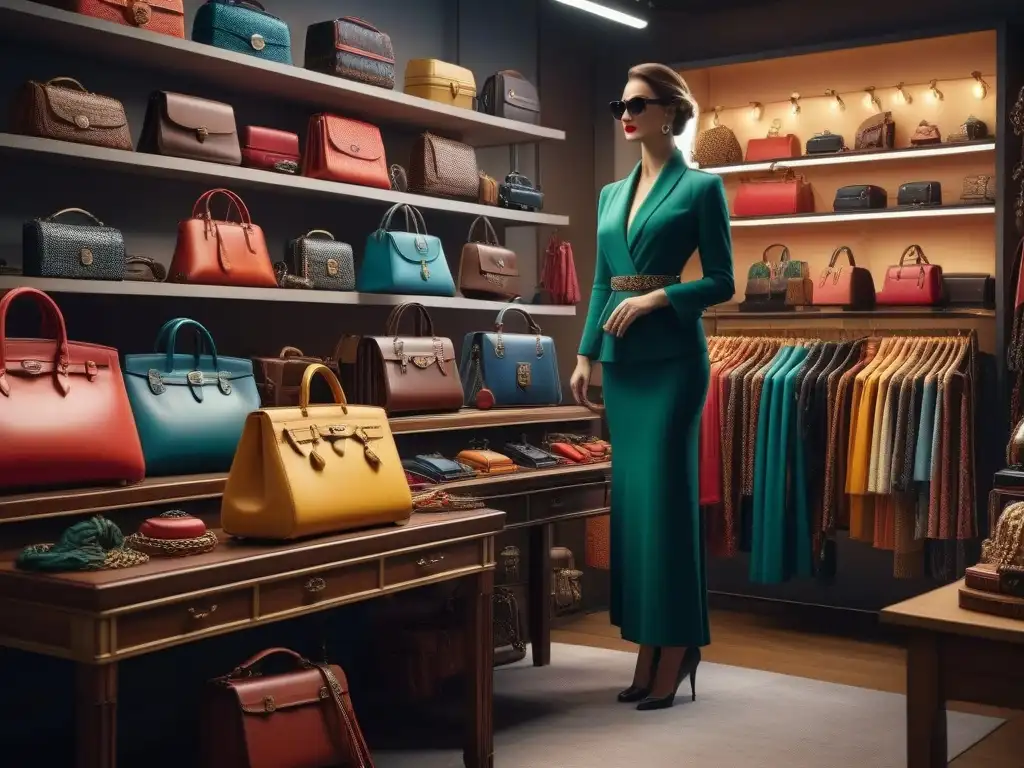 Tienda de accesorios retro: moda vintage y glamour atemporal Una tienda de accesorios retro llena de vida y color, que refleja el impacto de la industria de la moda