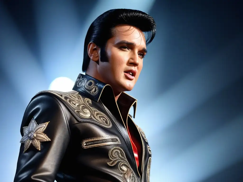 Elvis Presley: Detalles en piel Elvis Presley deslumbra en su traje de cuero negro del '68 Comeback Special, mostrando su moda retro estilo