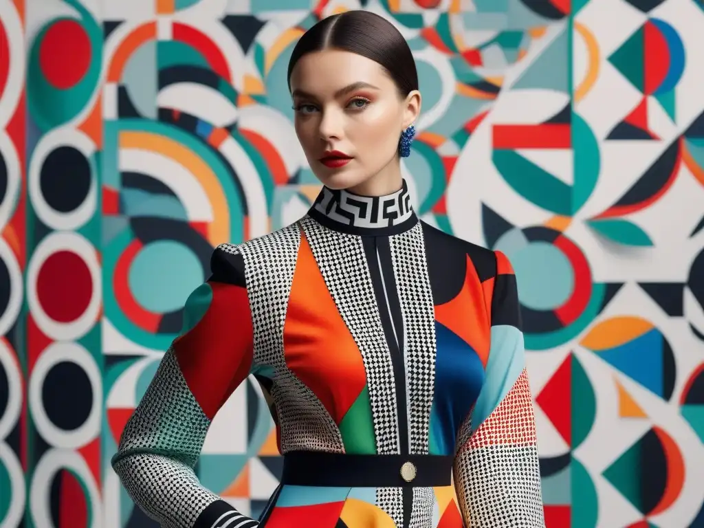 Moda retro vibrante inspirada en Sonia Delaunay: diseño detallado y sofisticado Una ilustración ultradetallada inspirada en la moda retro de Sonia Delaunay