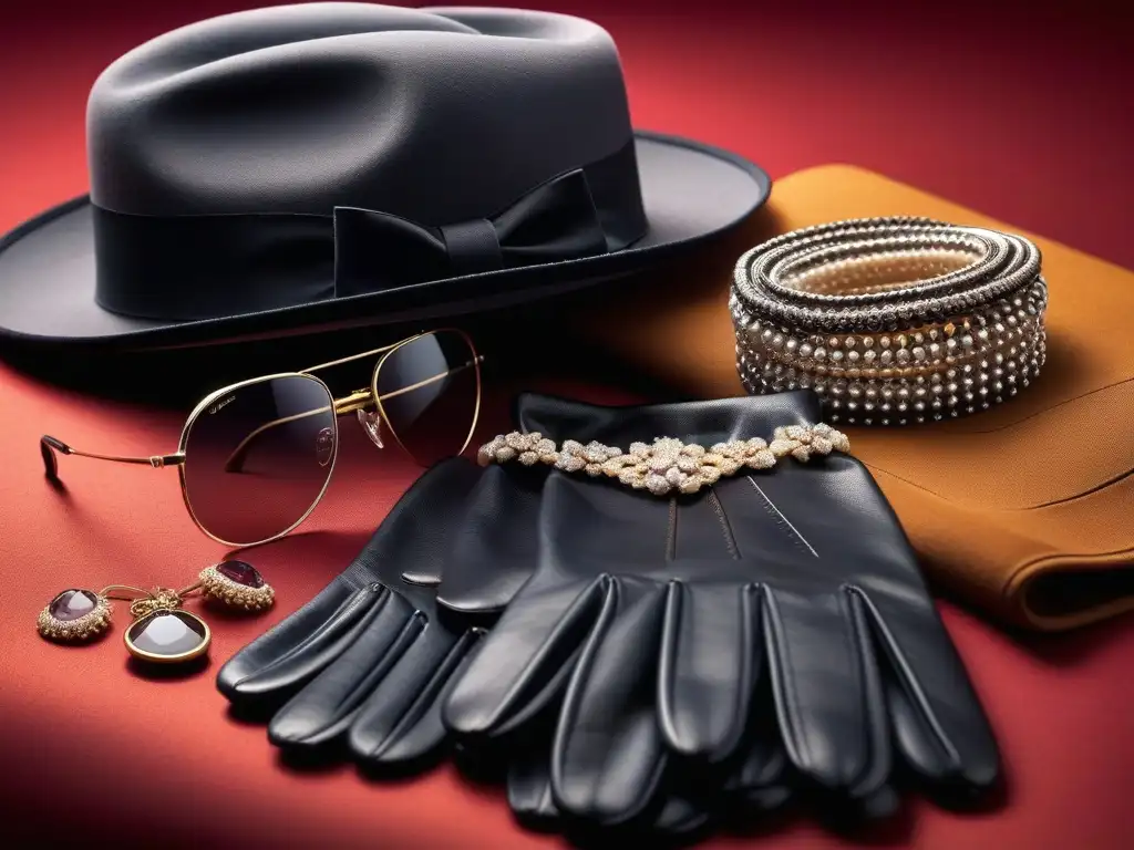 Evolution of Cinematic Accessories: De Fedoras a Gafas de Sol en Detalle Un viaje de moda retro: accesorios cinematográficos de los años 30s y 40s, detallados y vibrantes