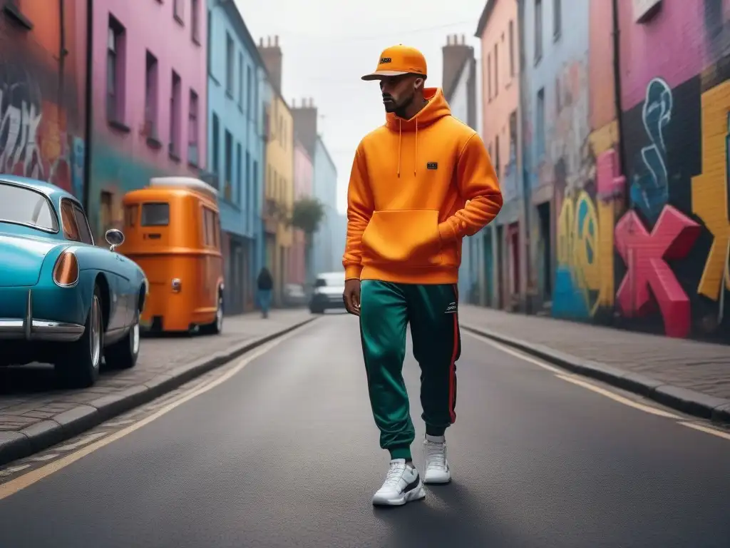 Estilo urbano retro: vibrante streetwear del 2000 Un viaje nostálgico a la moda retro años 2000 tendencias en la ciudad, con un estilo vibrante y detalles metálicos glamorosos