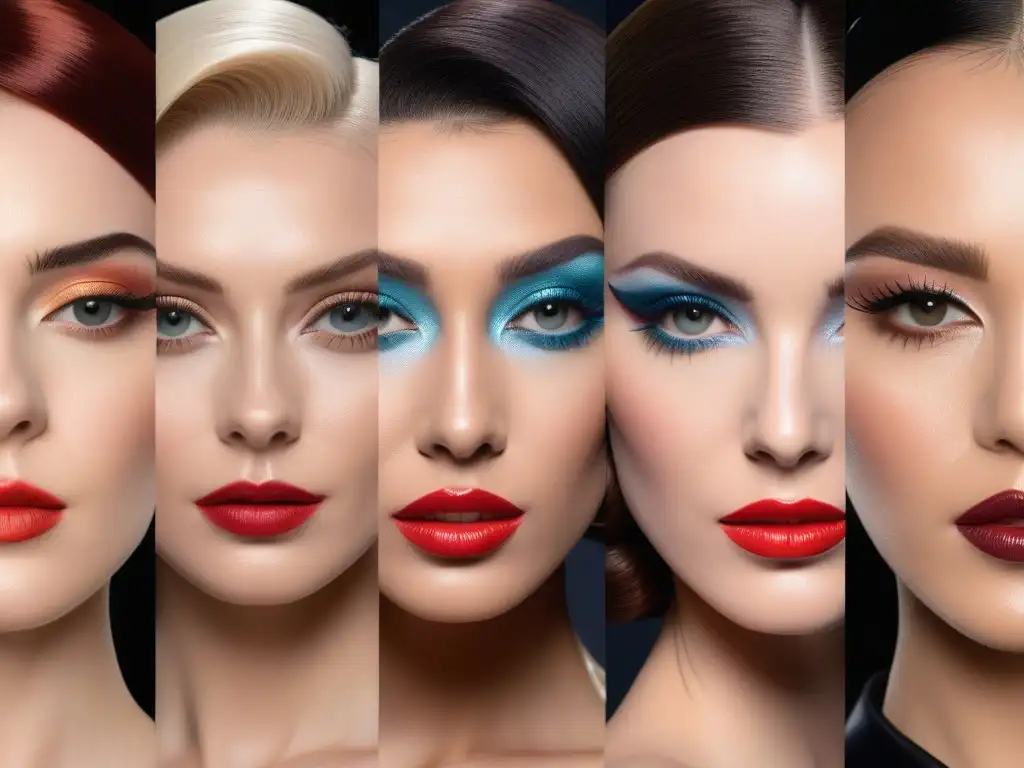 Comparación estilos maquillaje y peinados desde los 20s hasta hoy Viaje a través de las tendencias de maquillaje y peinado en este impactante collage de décadas de la moda