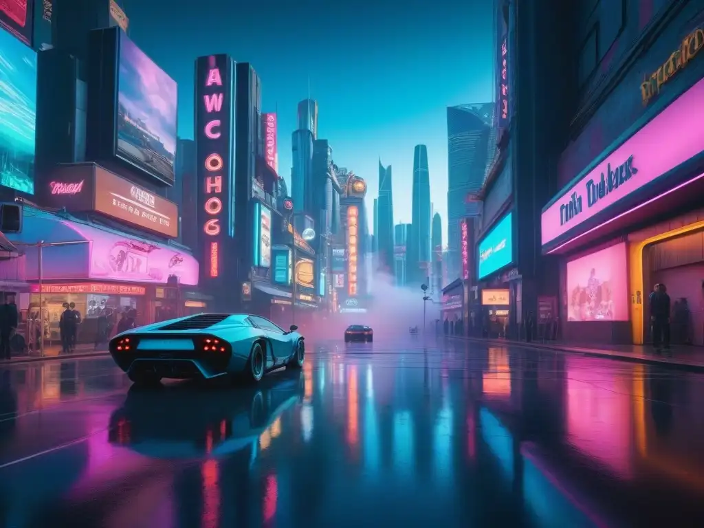 Futurismo retro: ciudad neon en atardecer Vibrante ciudad futurista al atardecer con estética vaporwave y cultura digital