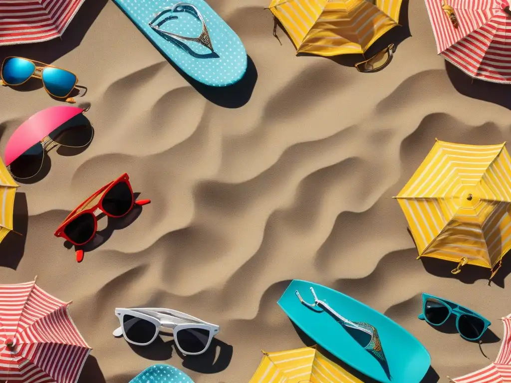 Escena playera retro de los 90s y 2000s: moda y nostalgia Un vibrante escenario playero retro de los 90s y 2000s con personas en trajes de baño retro verano, sombrillas y toallas de playa coloridas
