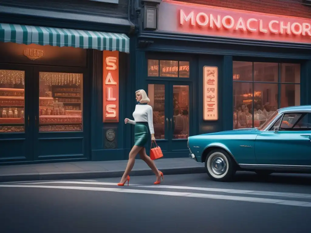 Minifaldas retro: mujeres empoderadas en la ciudad de los 60 Un vibrante homenaje al impacto de la minifalda en la moda retro, con mujeres elegantes paseando por una bulliciosa calle de los años 60