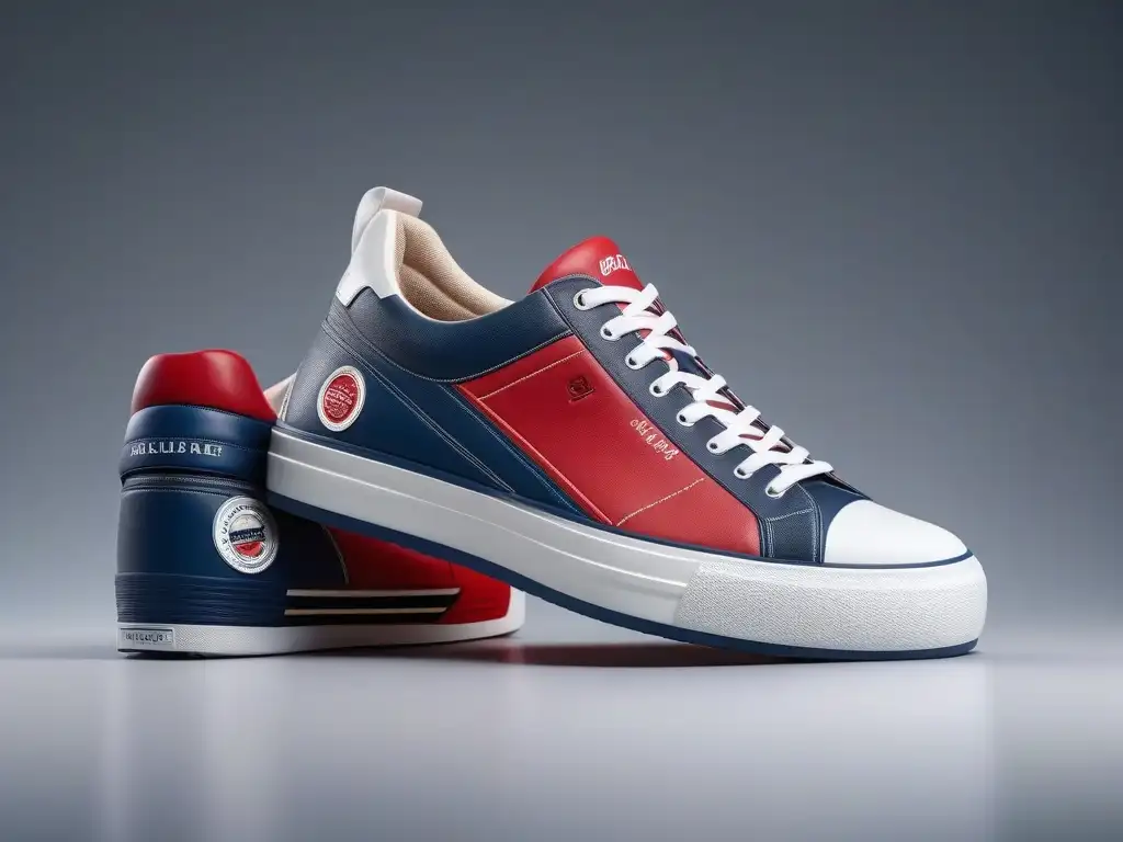 Sneakers retro con tecnología punta: diseño vintage y moderno Zapatillas retro con tecnología vanguardia, diseño vintage y elementos modernos en fondo minimalista